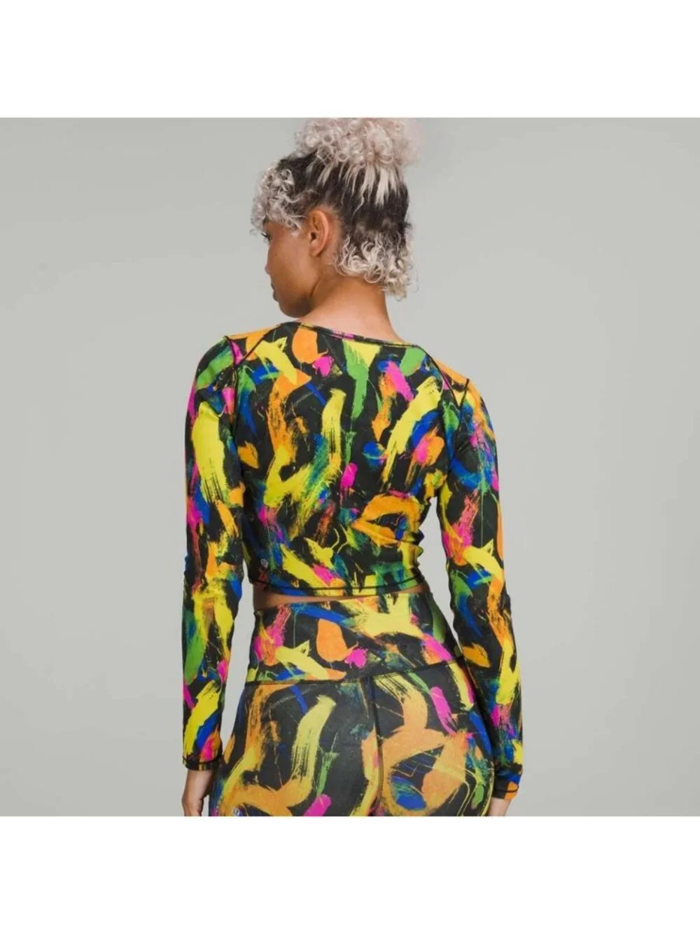 Lululemon Wunder Train Cropped Long Sleeve Shirt Undertone Black Multi